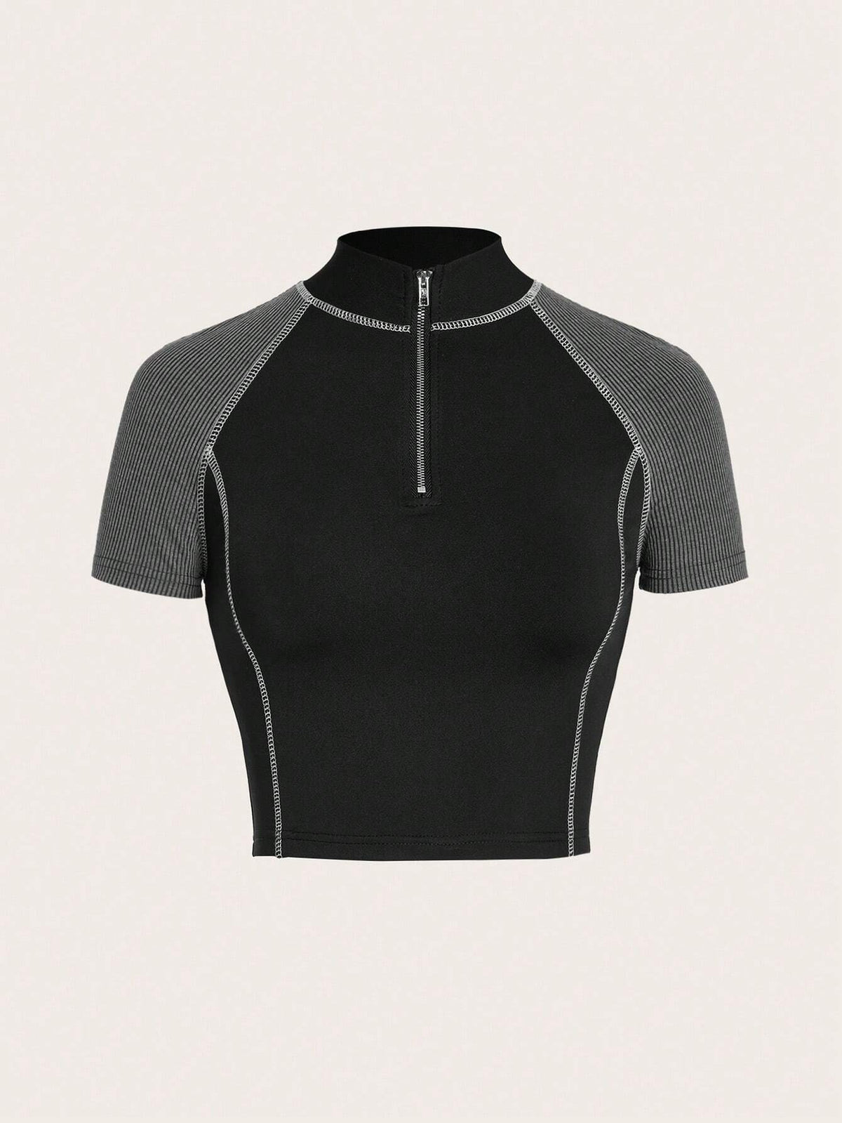 Colorblock Half Zip Crop Tee