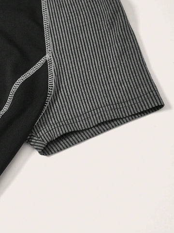 Colorblock Half Zip Crop Tee