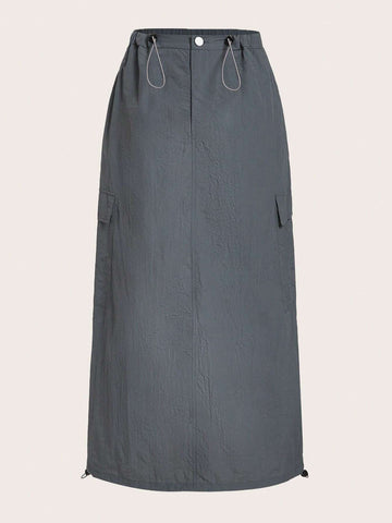 EZwear Drawstring Waist Flap Pocket Side Skirt