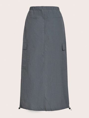 EZwear Drawstring Waist Flap Pocket Side Skirt