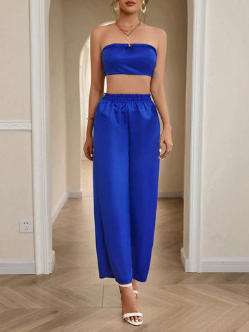 Solid Tube Top & Wide Leg Pants