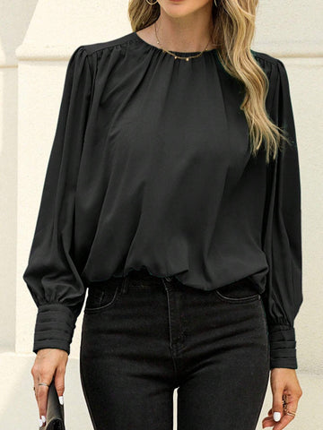 Solid Bishop Sleeve Blouse