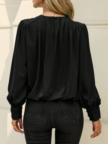 Solid Bishop Sleeve Blouse