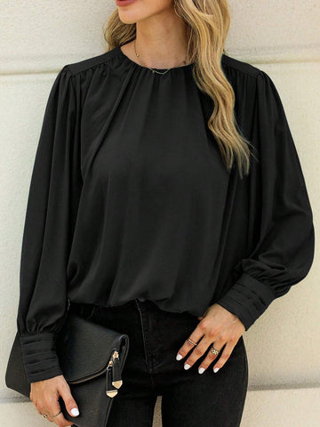 Solid Bishop Sleeve Blouse