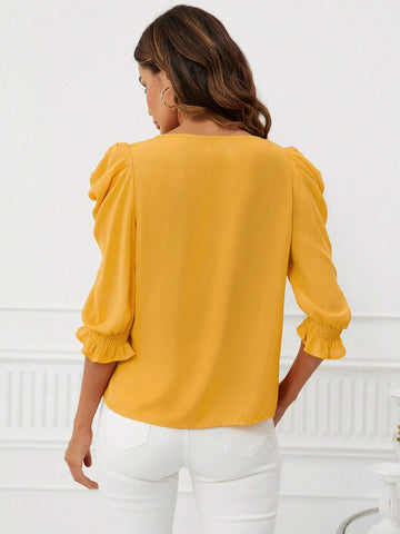 Solid Puff Sleeve Blouse