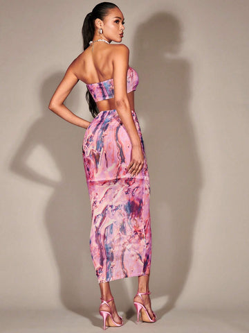 Marble Print Tube Top & Pencil Skirt