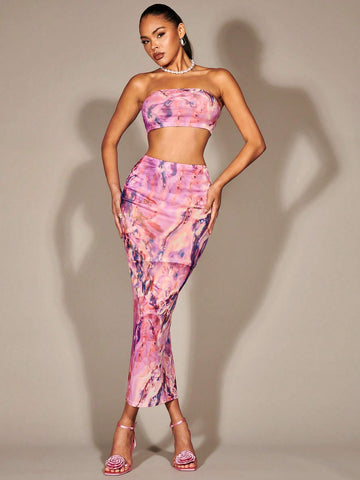 Marble Print Tube Top & Pencil Skirt