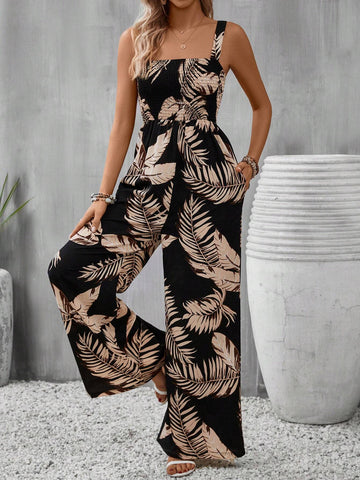 Tropical Print Wide Leg Cami Jumpsuit