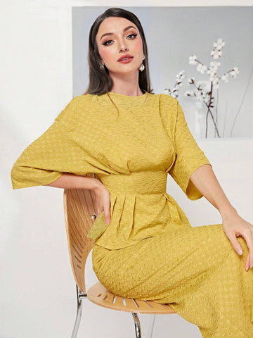 Solid Drop Shoulder Peplum Top & Skirt Set