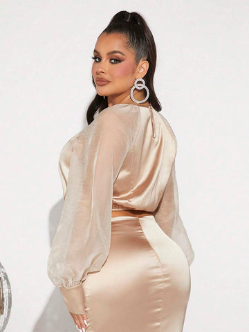 Lantern Sleeve Crop Satin Blouse