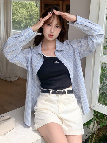 Vertical Stripe Button Through Shirt