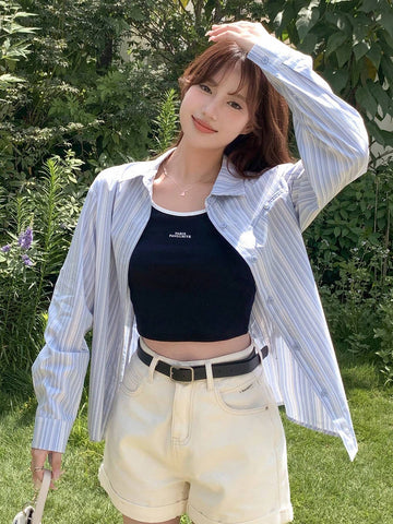 Vertical Stripe Button Through Shirt