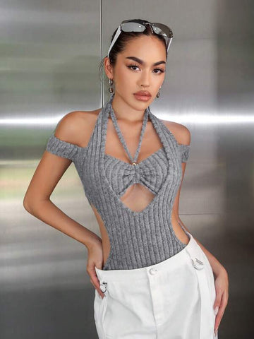 Cut Out Halter Neck Backless Bodysuit