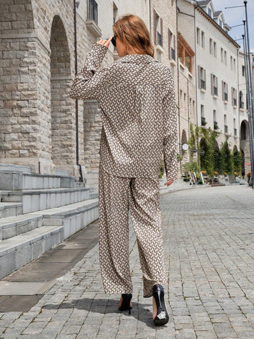 Allover Print Drop Shoulder Blouse & Pants