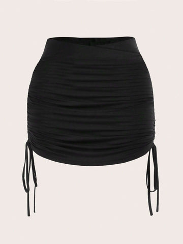 EZwear Drawstring Side Ruched Bodycon Skirt