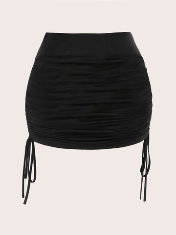 EZwear Drawstring Side Ruched Bodycon Skirt
