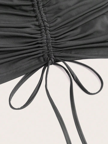 EZwear Drawstring Side Ruched Bodycon Skirt