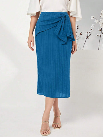 Modely Cotton Solid Knot Front Skirt