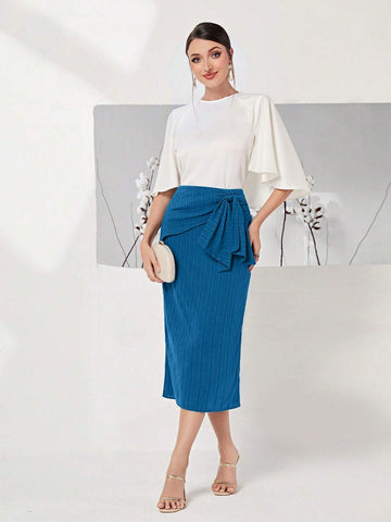 Modely Cotton Solid Knot Front Skirt
