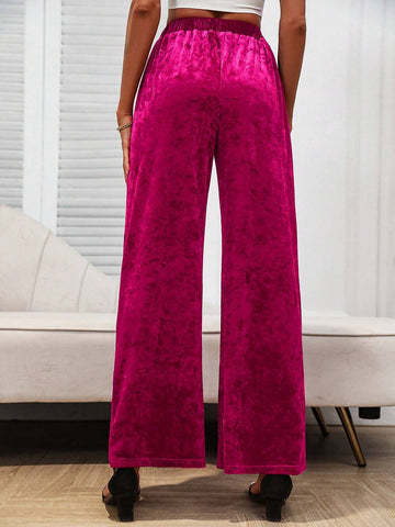 High Waist Velvet Wide Leg Pants