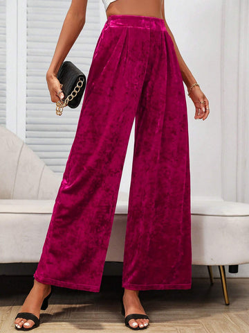 High Waist Velvet Wide Leg Pants
