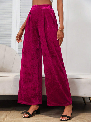 High Waist Velvet Wide Leg Pants