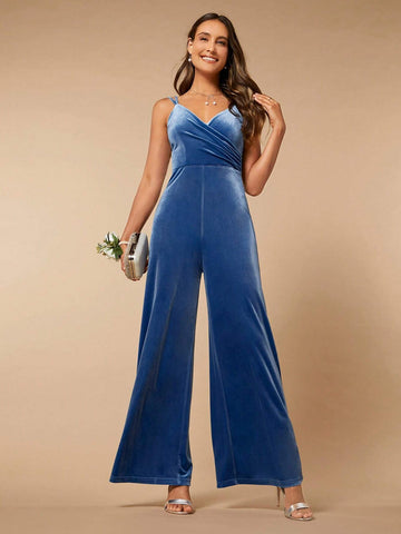 Solid Velvet Wide Leg Cami Jumpsuit