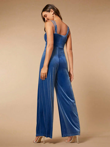 Solid Velvet Wide Leg Cami Jumpsuit