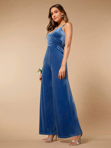 Solid Velvet Wide Leg Cami Jumpsuit