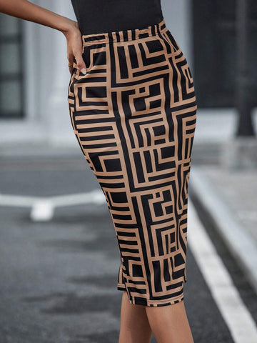 Geo Print Pencil Skirt