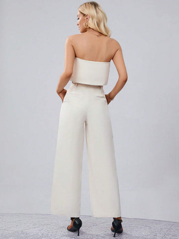 Solid Tube Top & Wide Leg Pants Workwear