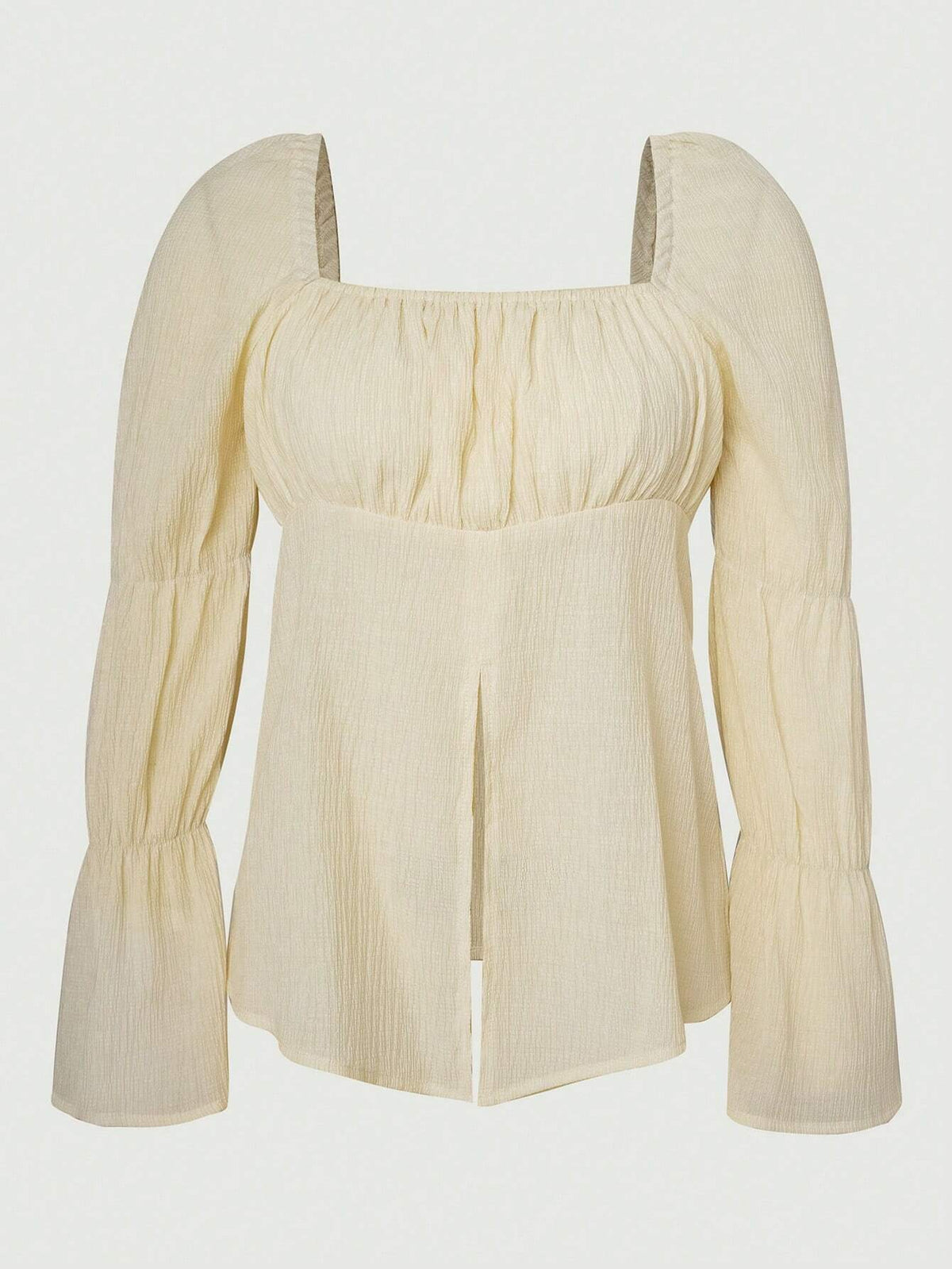 Square Neck Flounce Sleeve Split Hem Blouse