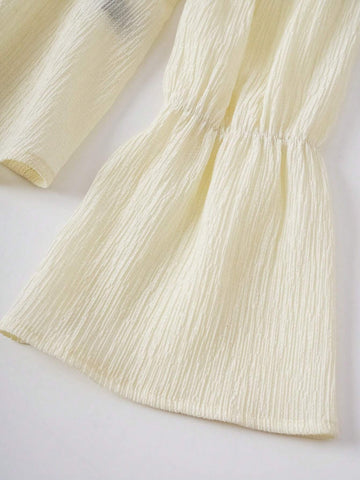 Square Neck Flounce Sleeve Split Hem Blouse