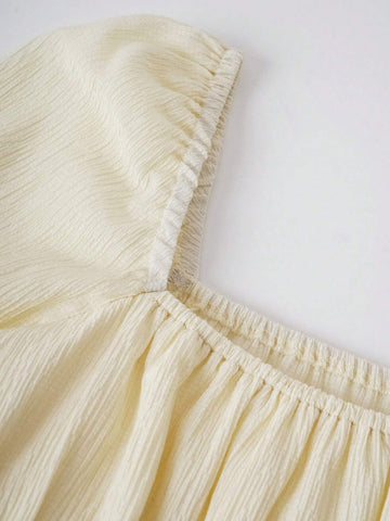 Square Neck Flounce Sleeve Split Hem Blouse