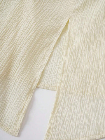 Square Neck Flounce Sleeve Split Hem Blouse