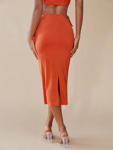 Solid Knot Side Pencil Skirt