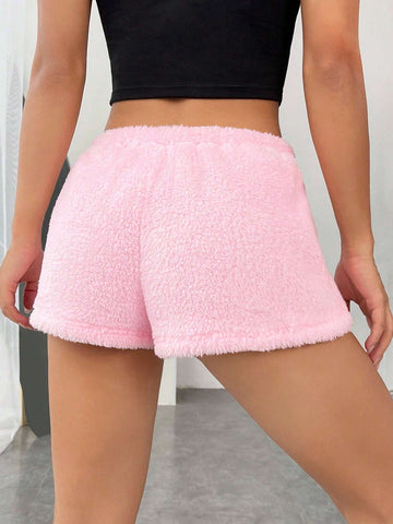 Drawstring Waist Teddy Shorts