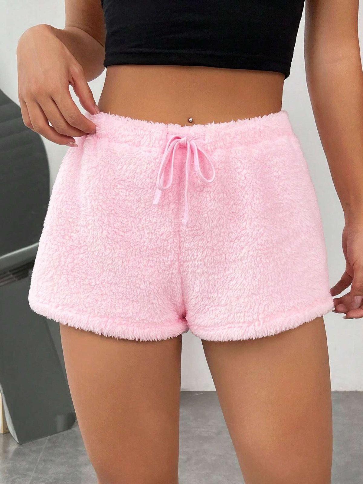 Drawstring Waist Teddy Shorts