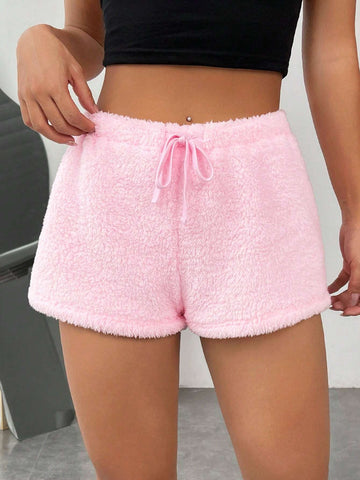 Drawstring Waist Teddy Shorts