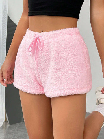Drawstring Waist Teddy Shorts