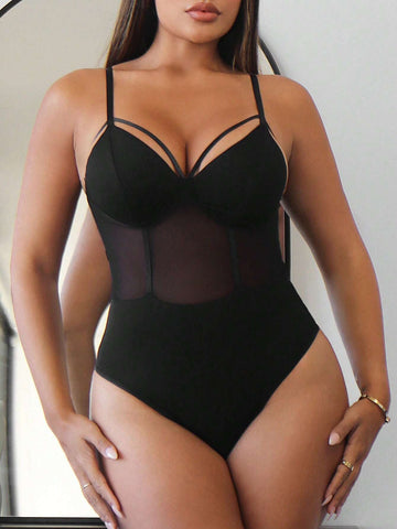 Contrast Mesh Harness Cami Bodysuit