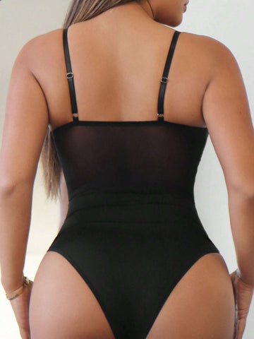 Contrast Mesh Harness Cami Bodysuit