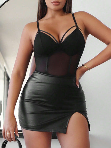 Contrast Mesh Harness Cami Bodysuit