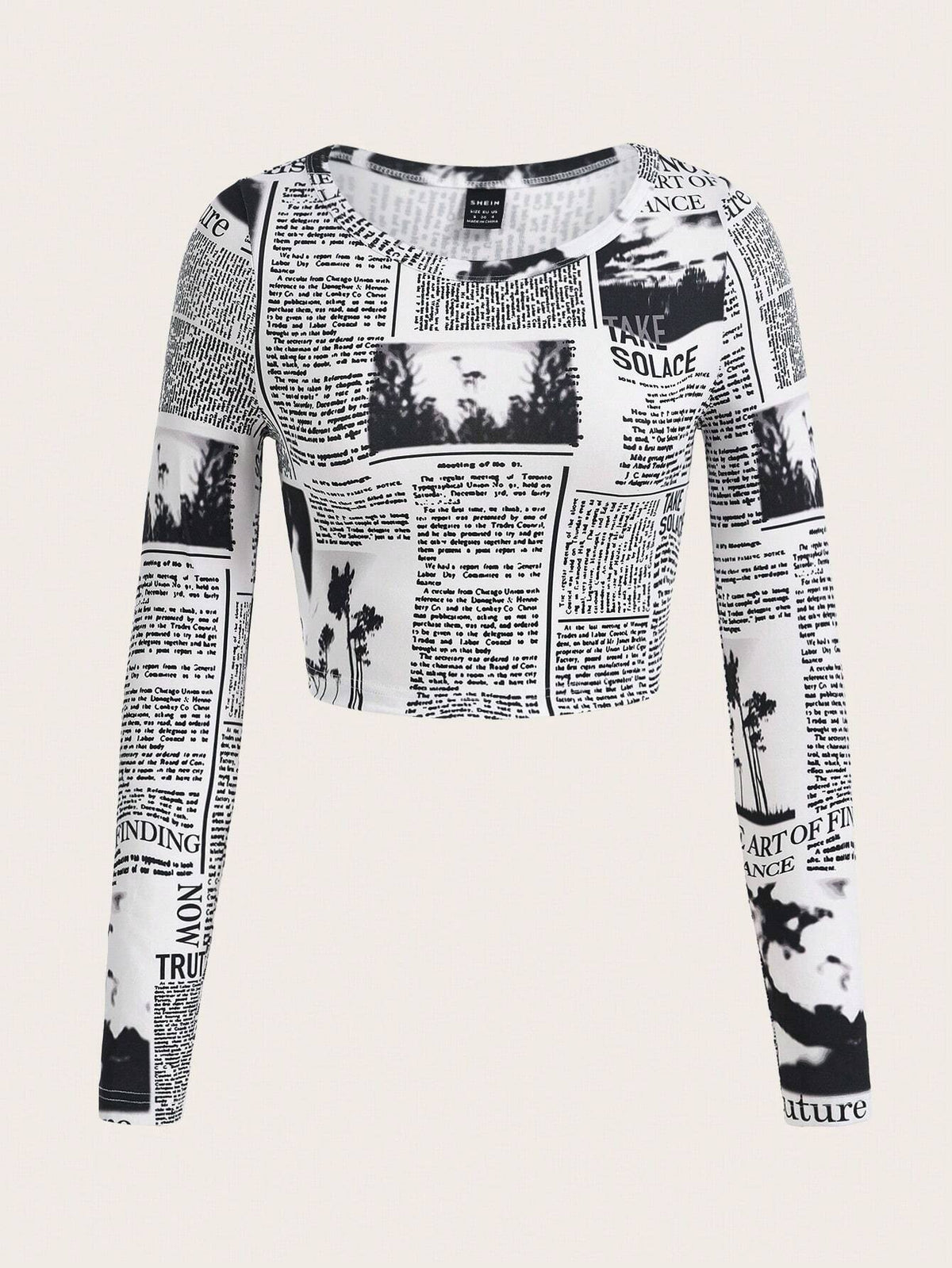 Newspaper Print Crop Tee