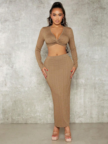 Twist Front Crop Top & Pencil Skirt