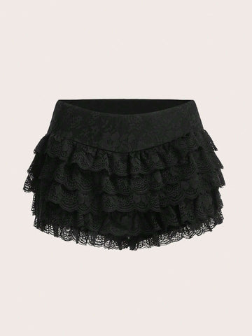 ICON Contrast Lace Ruffle Trim Shorts