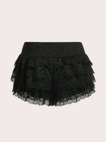 ICON Contrast Lace Ruffle Trim Shorts