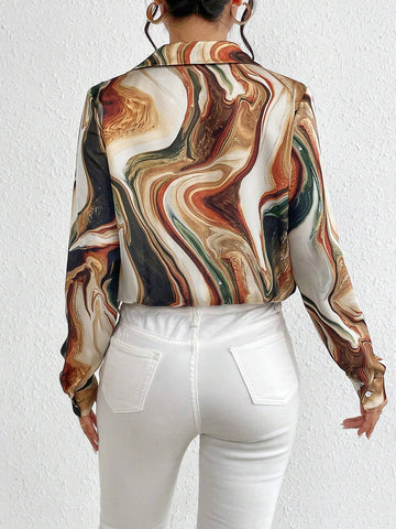Marble Print Surplice Collar Bodysuit