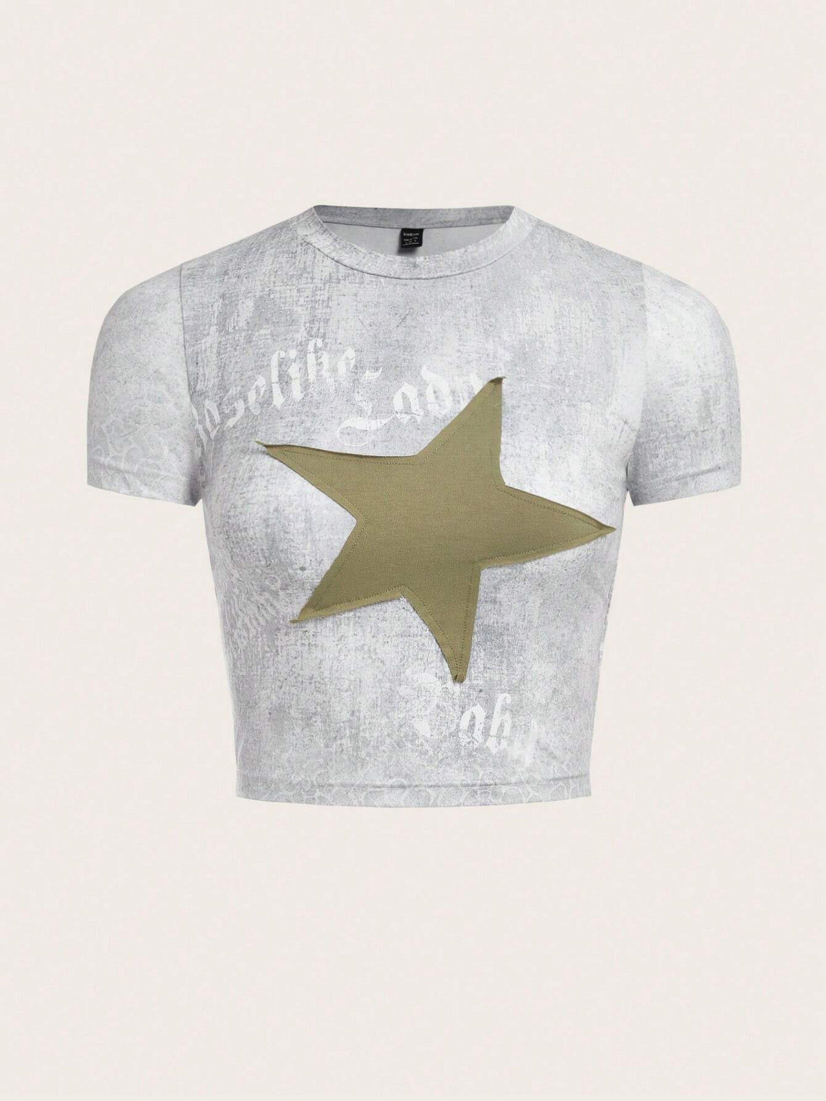 Letter Graphic Contrast Star Patched Crop Tee