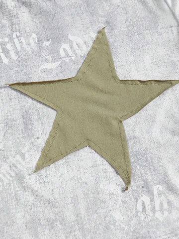 Letter Graphic Contrast Star Patched Crop Tee